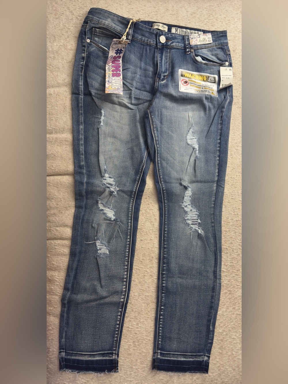 NWT Indigo Rein Superluxe Distressed Ankle Skinny Jeans Size 15 Medium Blue